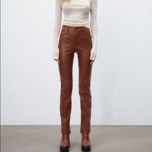 ZARA faux leather pants with slit - chocolate